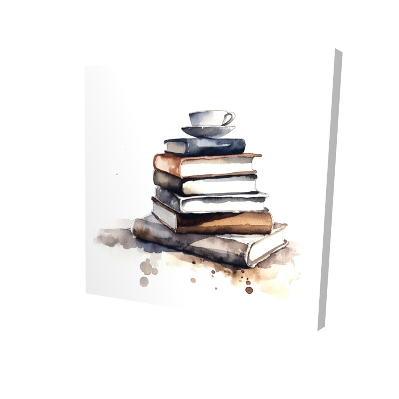 Livres contenant de la caféine, toile bleue minimaliste | Art mural de chambre à coucher