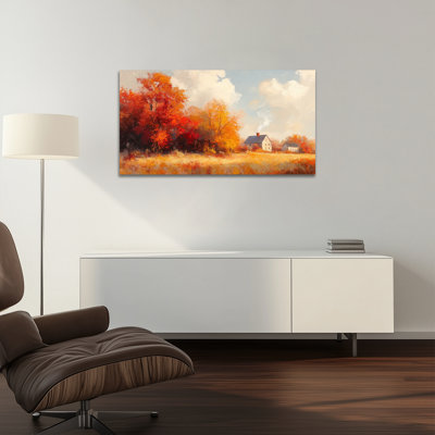 Art mural grand paysage d'automne - décor de photos de paysages d'automne pour le salon, œuvre d'art d'automne rétro pour mur de chambre à coucher, impressions sur toile tendue, cadre en pin, 
