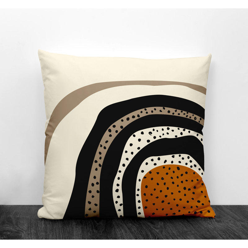 Coussin décoratif intérieur / extérieur en polyester filé Willow, Orange / blanc cassé / beige / noir, 19 po x 19 po