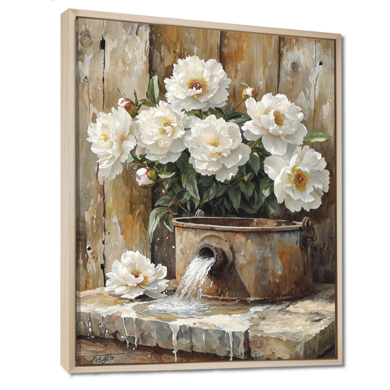 Pe pivoines par l'arrosage de l'eau I - pivoines, art mural sur toile, H 40 po x l 30 po, Reproduction avec cadre flottant