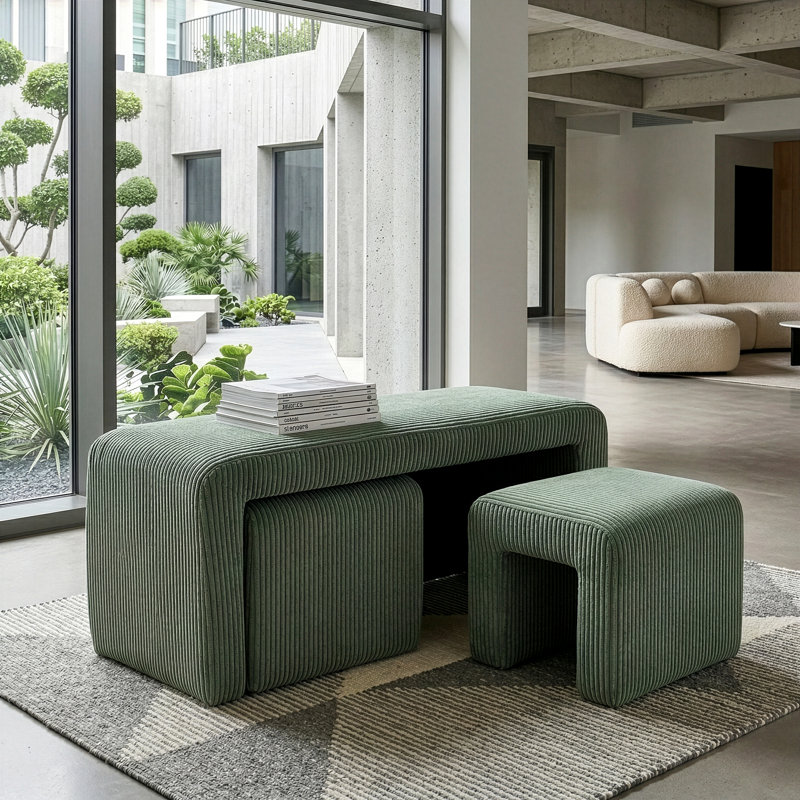 Banc en velours côtelé Belgin, Vert