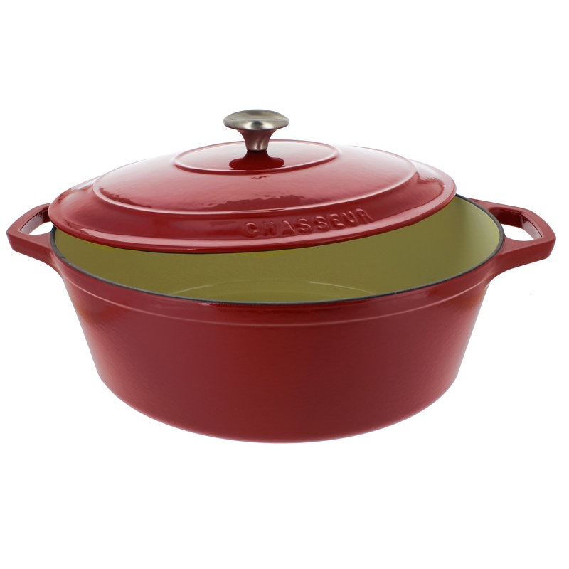 Red Enameled Cast Iron 2.6 Quart Oval Braiser with Lid