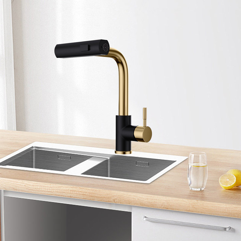 Kitchen Faucets With Pull-Down Sprayers Sink Faucets With Single Hole Handle Modern Faucets, Black/Gold
