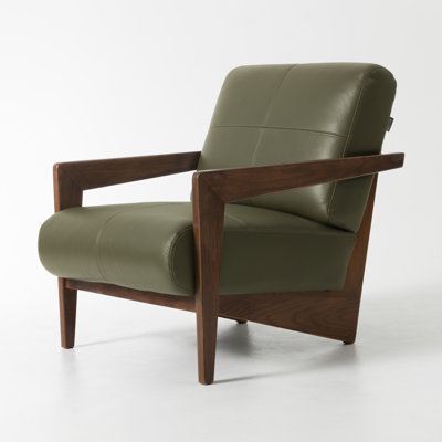 Fauteuil d'appoint en cuir véritable avec structure en chêne massif de 66 cm de large