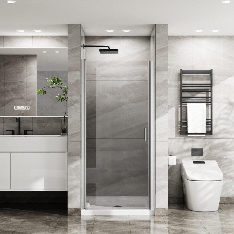 34"X72" Tempered Glass Pivot Door For Shower, Finish, Semi-, Dual Seals, 90 Inward/Outward Swing Semi- Shower Pivot, 34"X72", 1/4" Glass, 180 Rotation, Water-