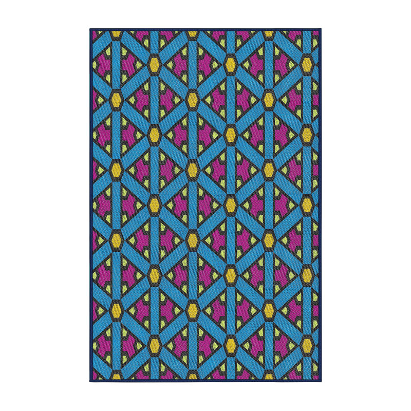 Tapis bleu/rouge à motifs Heslington, Rectangle 5 pi x 7 pi