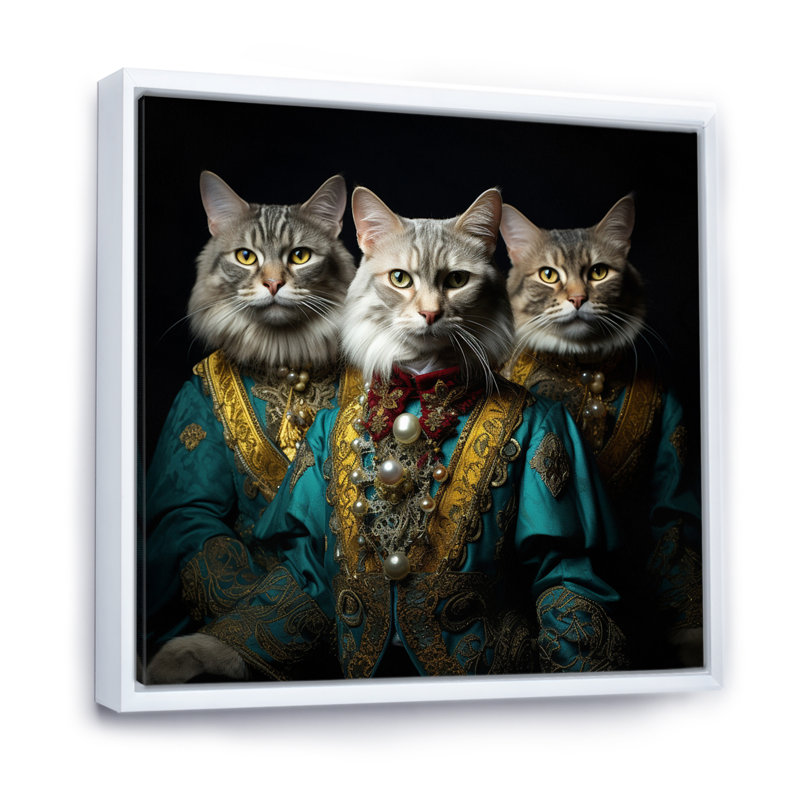 «Turquoise Gracieux Sultan Cats I», reproduction sur toile, H 24 po x l 24 po x P 1 po, Cadre flottant blanc