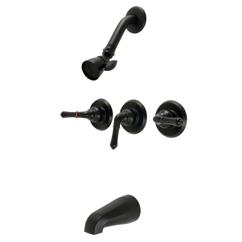 Robinet de baignoire et douche à trois poignées Kingston Brass Magellan, Noir mat
