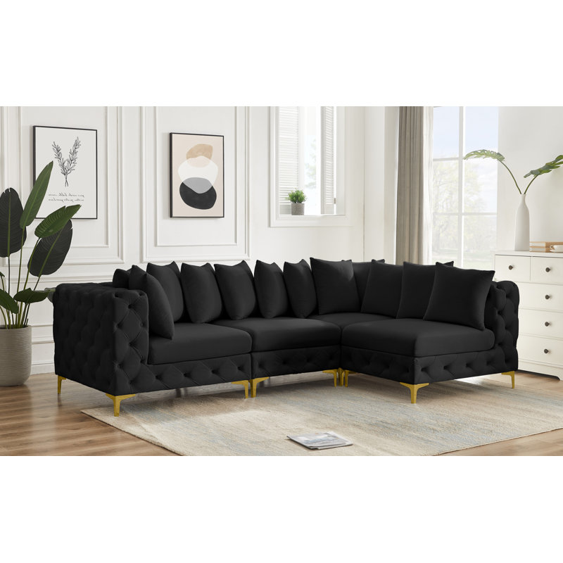 Canapé modulaire réversible en velours 108 po, Velours noir