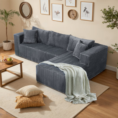 105" Gray Cloud Modular Sectional Sofa with L-Shaped Left Chaise, Deep Seating, Corduroy Upholstery, No Assembly Required