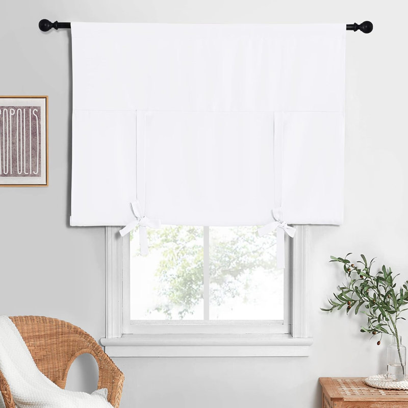 NICETOWN Blackout Thermal Insulated Short Curtain Tie Up Shade for Small Window, Window Valance Balloon Roman Blind (Rod Pocket 1 Panel)