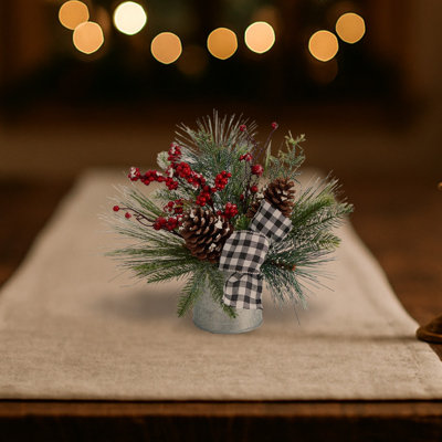 Frosted Pine Cones and Berries Silk Arrangement