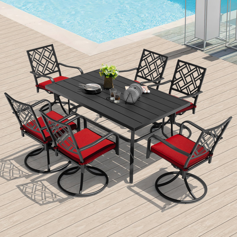 7-piece Outdoor Dining Set With Umbrella Hole And Swivel Chairs, 6, Rectangular