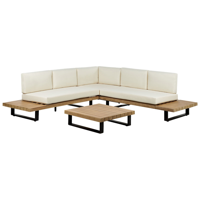 5 Seater Certified Acacia Wood Garden Corner Sofa Set Off White Heneman