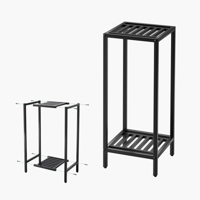 Heavy Duty 2-Tier Plant Stand For Indoor And Outdoor Use, 30-Inch Tall Square Metal Flower Stand With 220 LB Capacity, Rust-Resistant Powder Coated Steel Frame