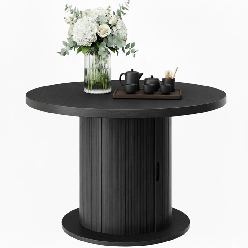 47" Storage Round Dining Table, Black