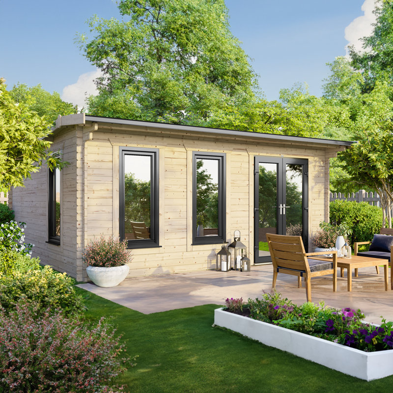 Powersheds 18 x 14ft Apex Log Cabin, Doors to the Right - 44mm