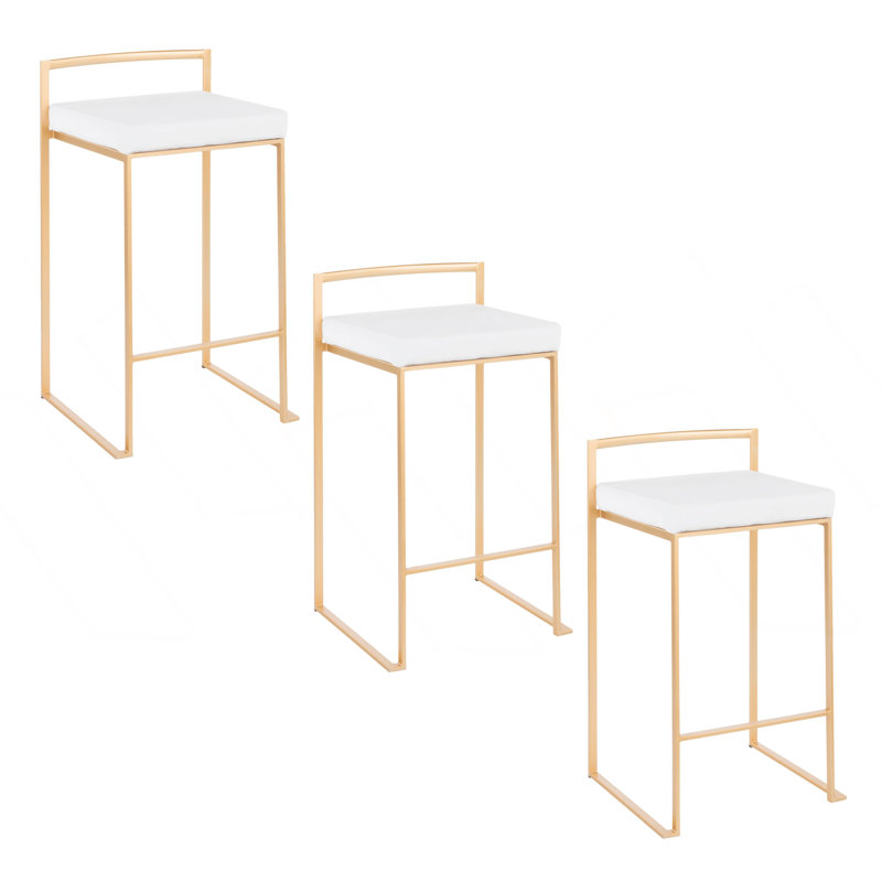 Fuji 26" Contemporary Stackable Counter Stool In Gold Metal With White Velvet Cushion By Lumisource - Set Of 3