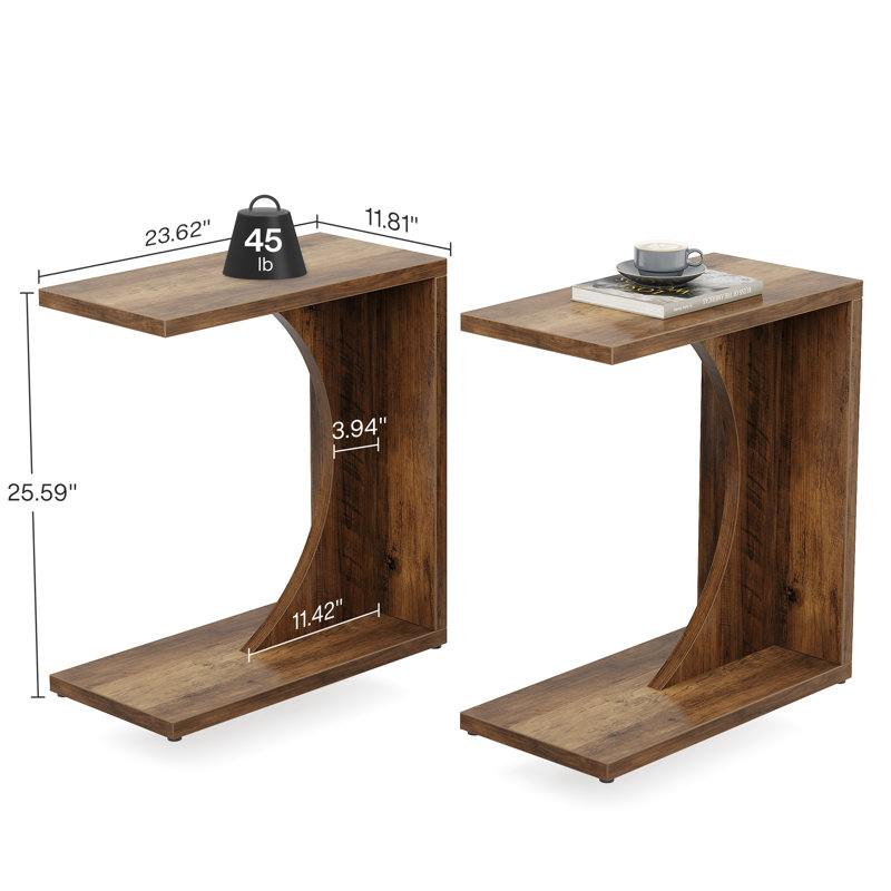 C Shaped End Tables for Couch, Sofa Side Table, Brown