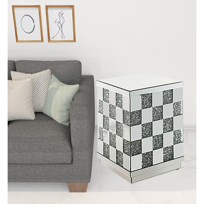 Mirrored Glass Top End Table