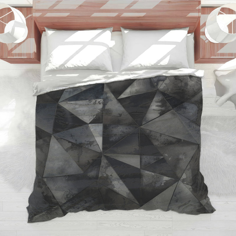 Geometric Black Gray Triangles Comforter, Queen