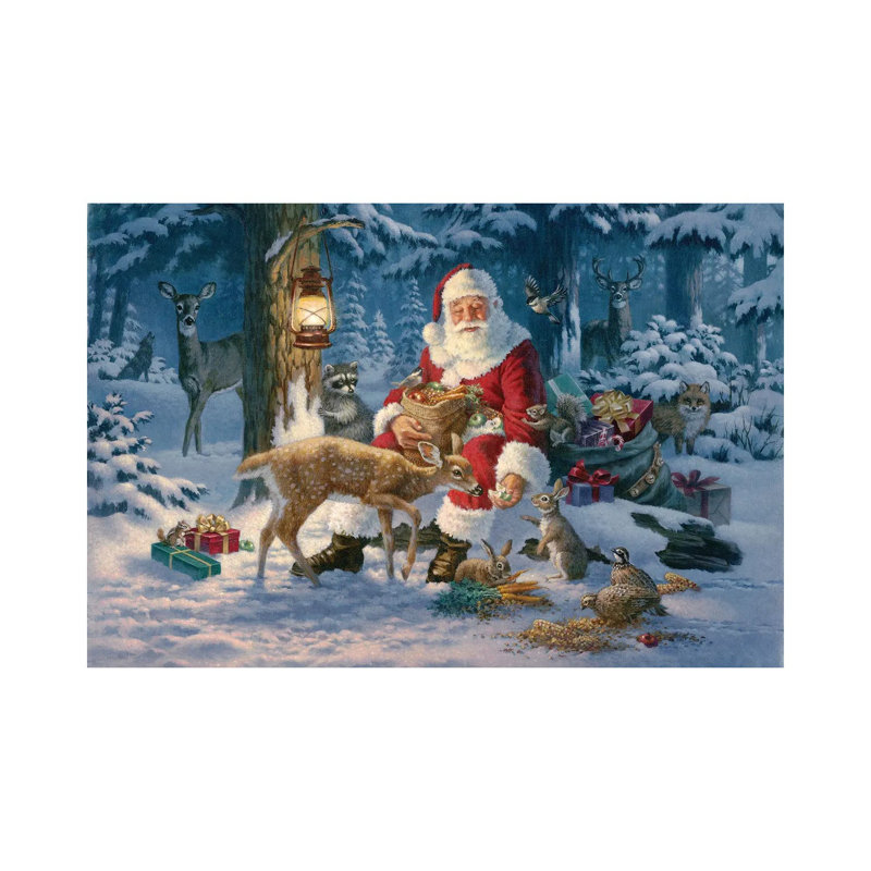 Père Noël dans la forêt - estampe numérique sur toile tendue avec châssis, H 12 po x l 18 po