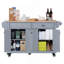 Îlot de cuisine avec comptoir en bois d'hévéa, chariot de cuisine sur 5 roues avec armoire de rangement-1449797396