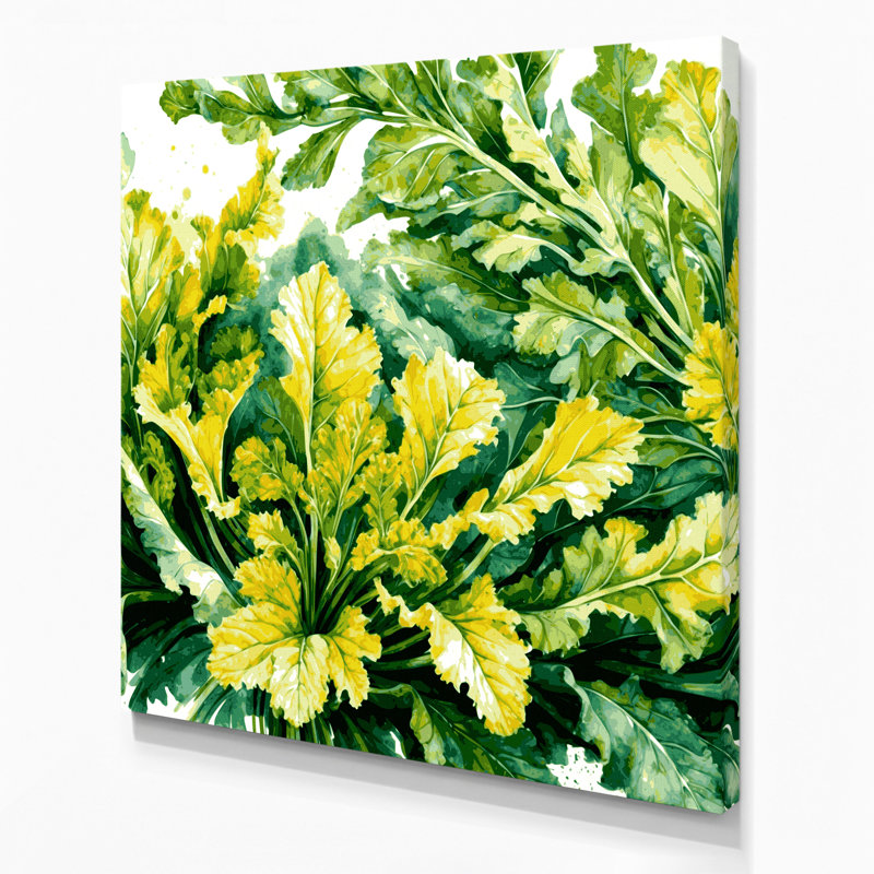 Légumes, moutarde, verts, toile beige, H 8 po x l 8 po