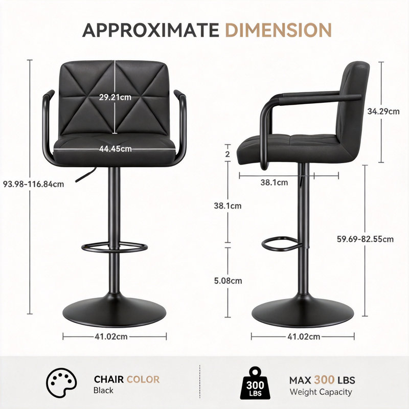 Swivel Adjustable Height Counter Stool with Metal Frame, Black
