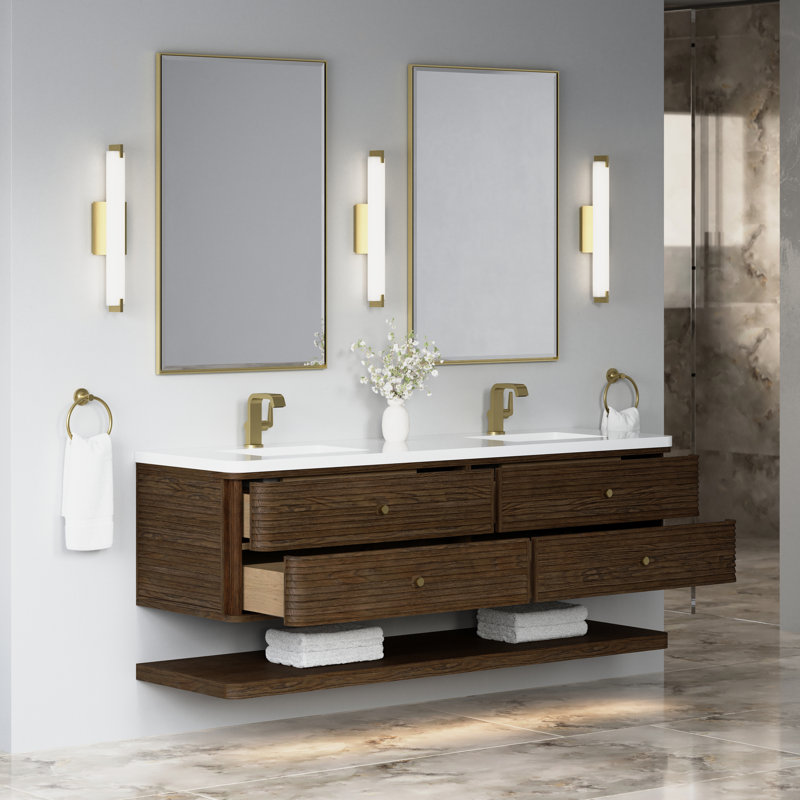 Meuble-lavabo double l 72 po Allamari, White Zeus Silestone, Sable Oak, Monotrou