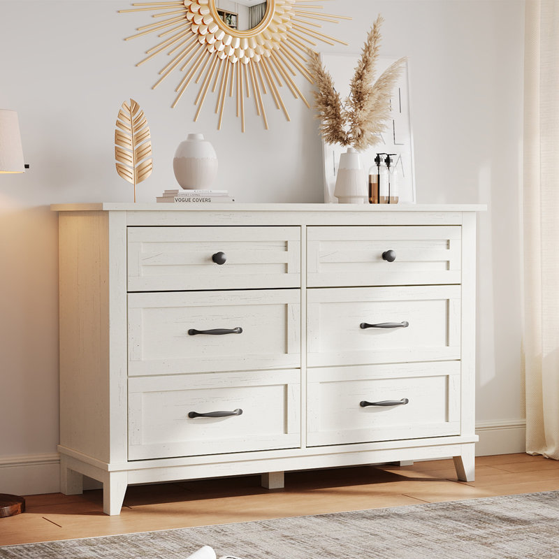 Chic 6-Drawer Wooden Dresser, 47" Wide Storage Cabinet, White