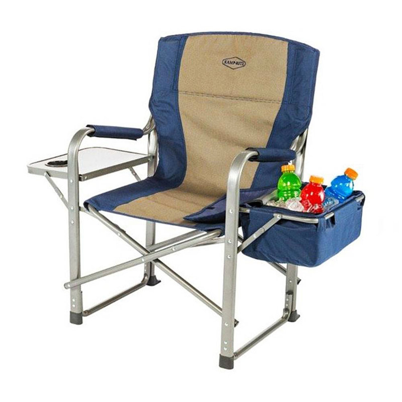 Navy and Tan Folding Director's Chair with Cooler and Table