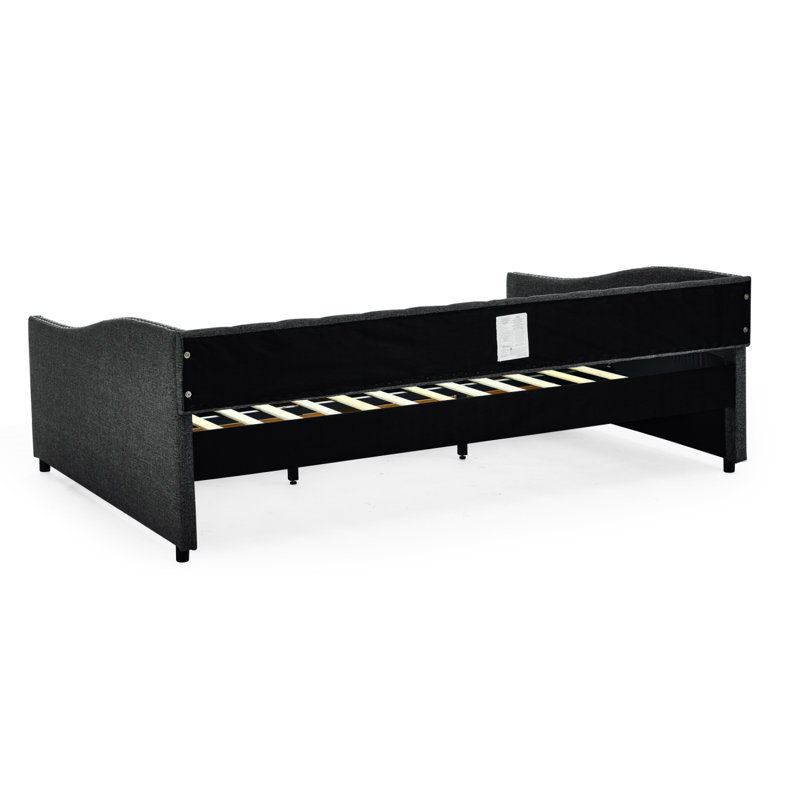 Lit de jour moderne avec tiroirs, canapé-lit capitonné, avec bouton sur le dos et clou en cuivre sur les accoudoirs ondulés