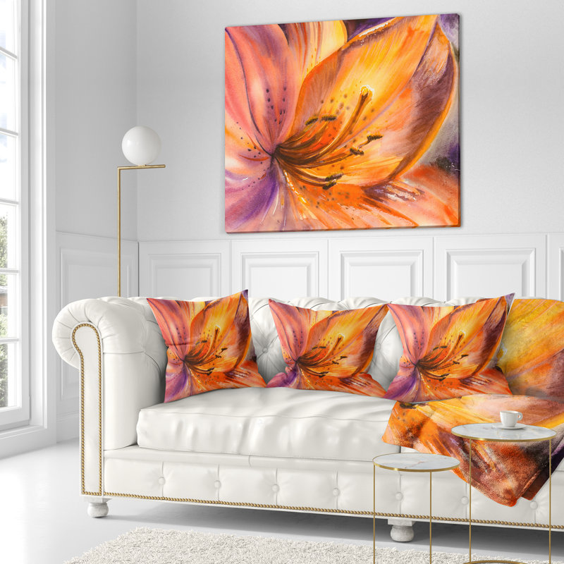 Fleur de lis orange - coussin à imprimé floral, 16 po x 1 po, Coussin décoratif