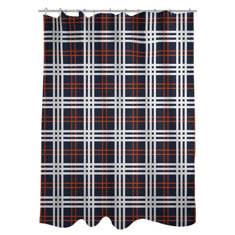 Rideau de douche simple à carreaux Green Bay, Dark Navy/Orange/White
