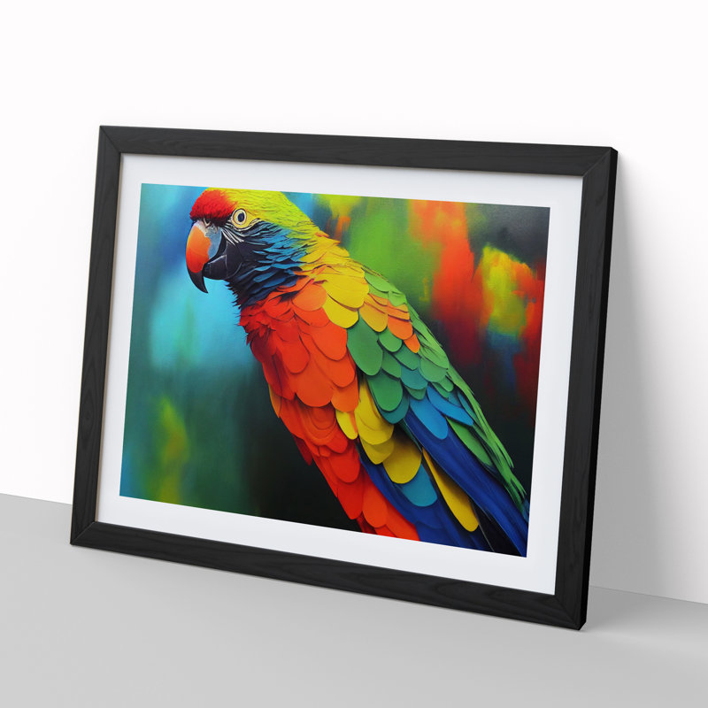 Colourful Parrot Portrait Vol.1 - Single Picture Frame Painting, Black Framed, 25cm H x 34cm W x 2cm D