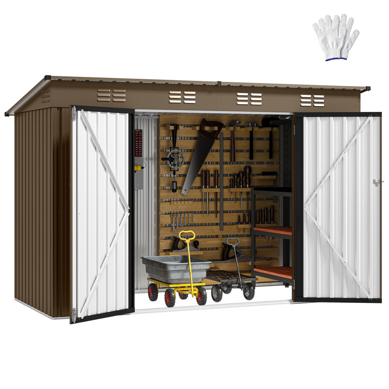 8.5 ft. W x 3.6 ft. D Metal Lean-To Storage Shed,Brown, Brown
