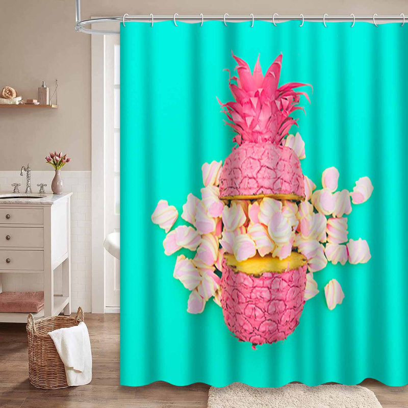 Two Pink Colour Pineapple Fall Marshmallow Turquoise Fashion Minimalism Summer with 12 Hooks, 72" L x 72" W