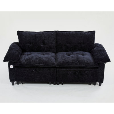 Plush Chenille Convertible Sofa Bed, Pull Out Cloud Couch With Wheels & Usb Charging, Comfy 2-In-1 Sleeper Sofa For Living Room/Apartment, Easy Assembly