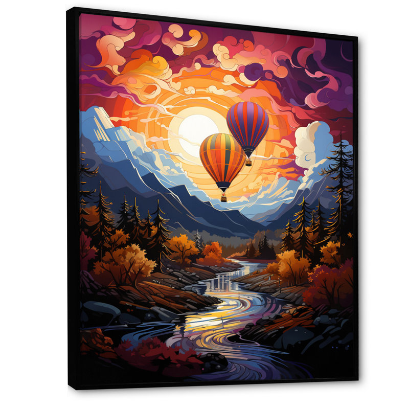 Impression sur toile «Orange Hot Air Ballon Collage II», H 40 po x l 30 po x P 1,5 po, Cadre flottant noir