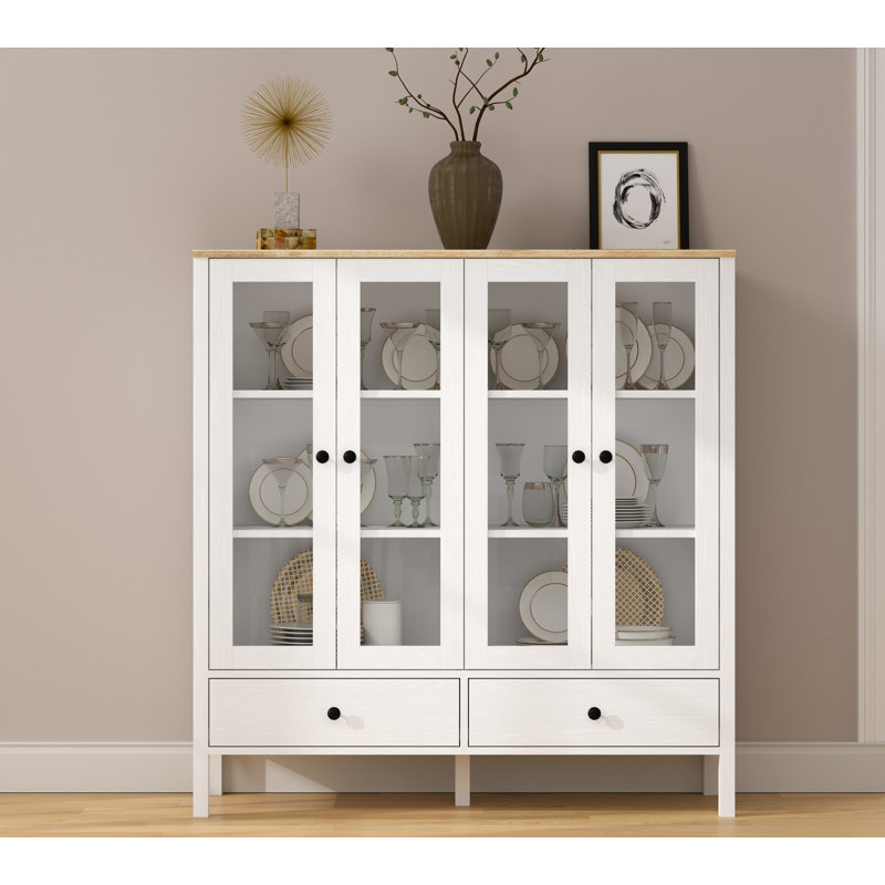 Modern Scandinavian Bookshelf, White & Wooden, 51.2 x 53.5 x 17.3 inches | 100% Melamine Coated Particle Board, 0.71 inch Thickness | Metal Handles, MDF Legs, Numerous Shelves, Wall-Mountable Design