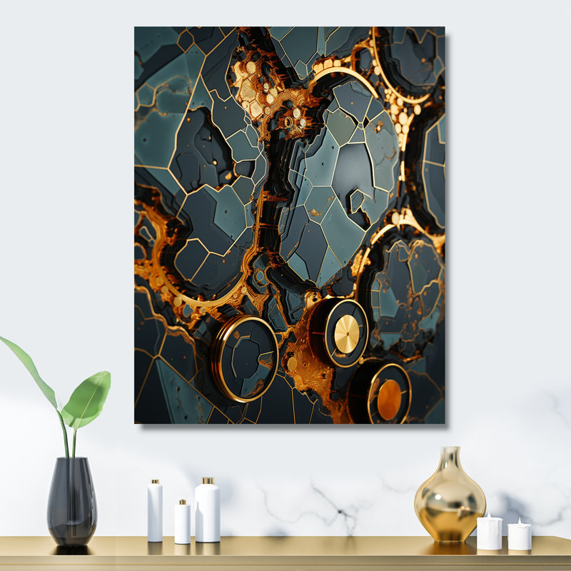 Marbre jaune et noir Elegance IV - art mural géométrique en métal, H 32 po x l 16 po x P 1 po