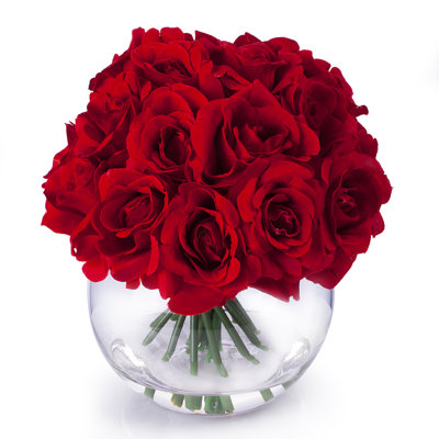 Arrangement floral en soie de rose 21 têtes en vase rond