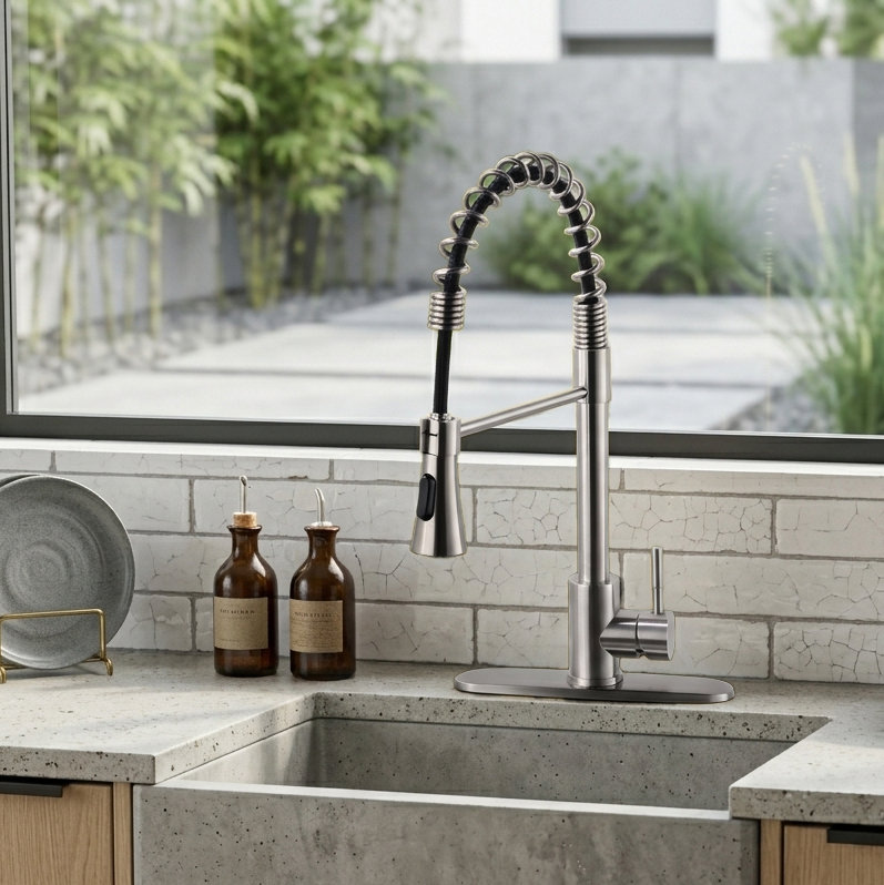 Robinet de cuisine à poignée simple TJAD0675, Brushed Nickel