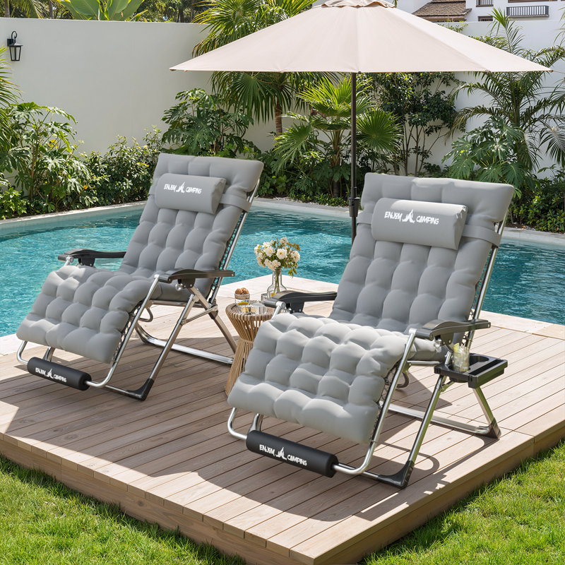 Chaise longue pliante inclinable avec coussins épais XXL XXL, Gris