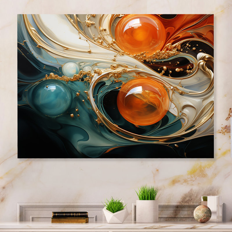 Planète vagues orange et or II - art mural abstrait en métal MT137173, H 12 po x l 20 po x P 1 po