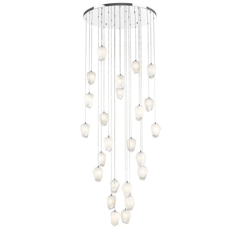 Transitional 24-Light Chrome Glass Chandelier , Chrome