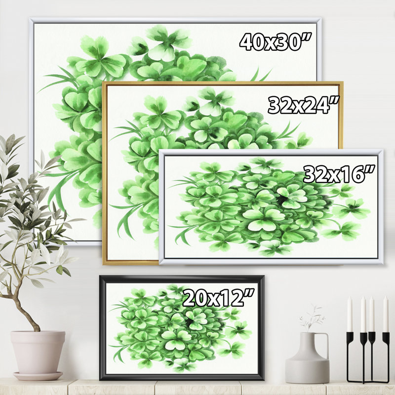 «Vintagr Green Leaves Of Shamrock», reproduction sur toile, Toile encadrée d'or, H 12 po x l 20 po x p 1 po