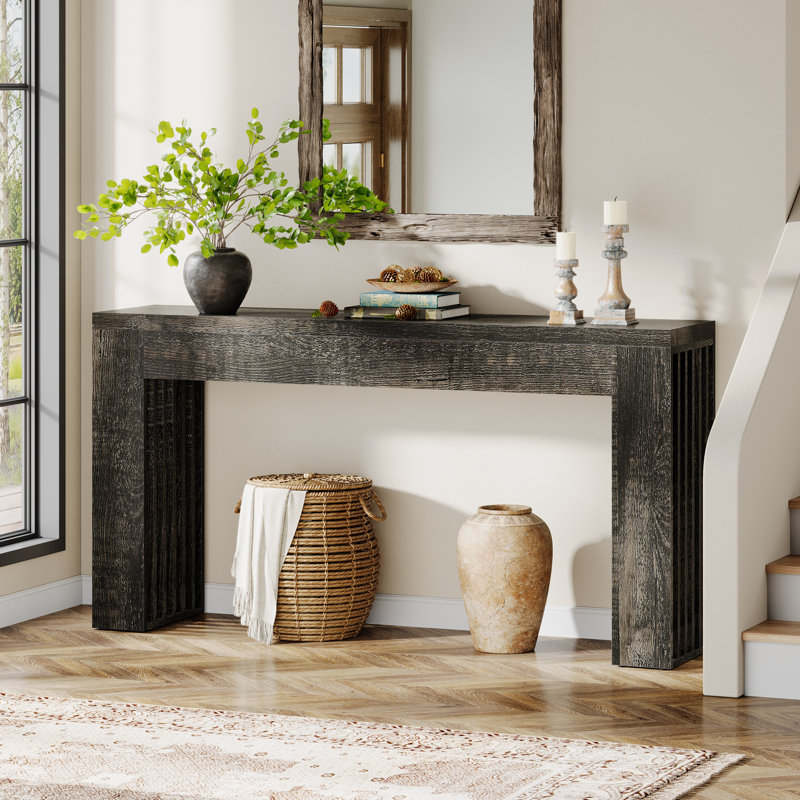 Console 59 pouces, canapé rectangulaire en bois derrière le canapé, Gris rustique