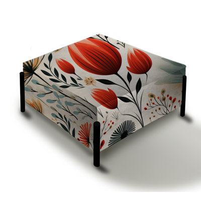 Simplicity Nordic Red Floral Dreams - Floral Large Square Ottoman